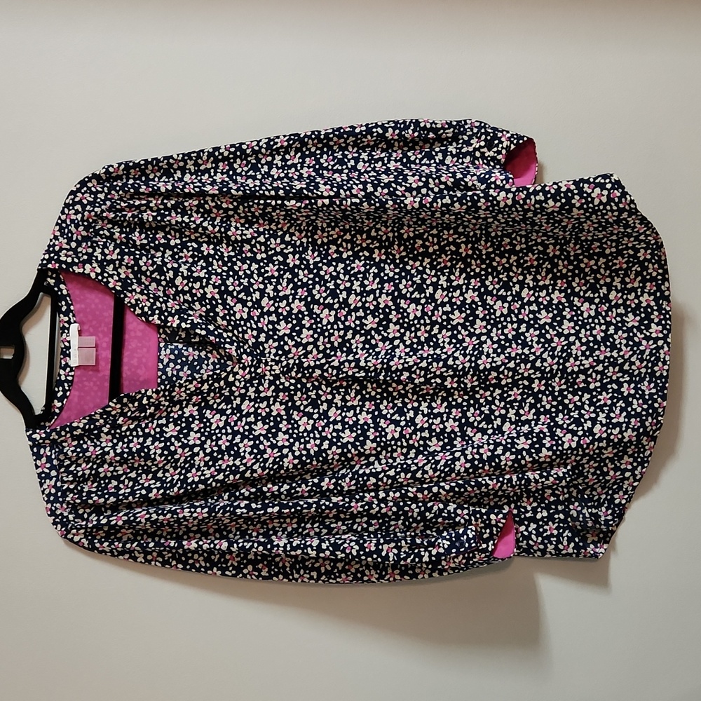 Dalia Collection Navy Pink White Dainty Floral V-Neck Tunic Blouse Plus Size 1X